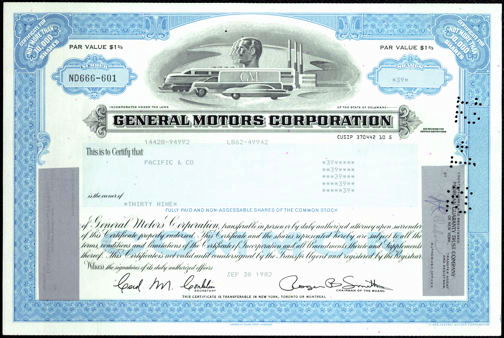 #ZZStock030 - Stock Certificate from General Motors Corporation