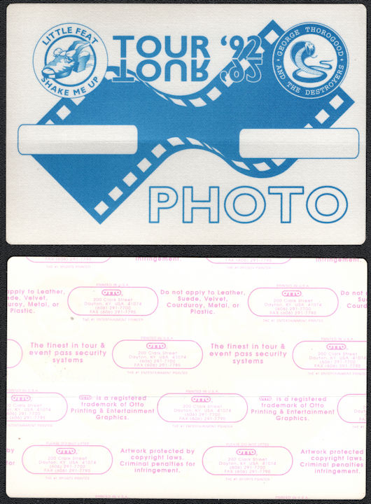 ##MUSICBP0983 - The 1992 George Thorogood and Little Feat Photo Pass