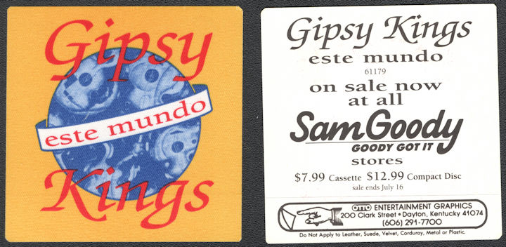 ##MUSICBP0964 - Gipsy Kings Cloth Backstage Pass from the 1991 Este Mundo Tour