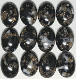 #BEADS0922 - Group of 12 Black and White Goldstone 14mm Plastic Cabochons