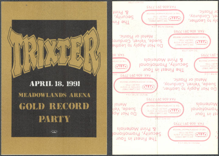 ##MUSICBP1753 -  Trixter OTTO Cloth Gold Record Party Pass from the 1991 One in a Million Tour
