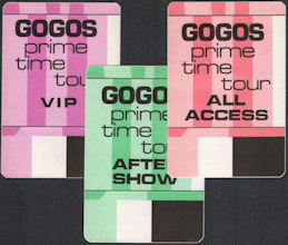 ##MUSICBP0560  - Group of Three Different 1984 GOGOs Prime Time Tour Cloth OTTO Backstage Passes - VIP, All Access, and After Show