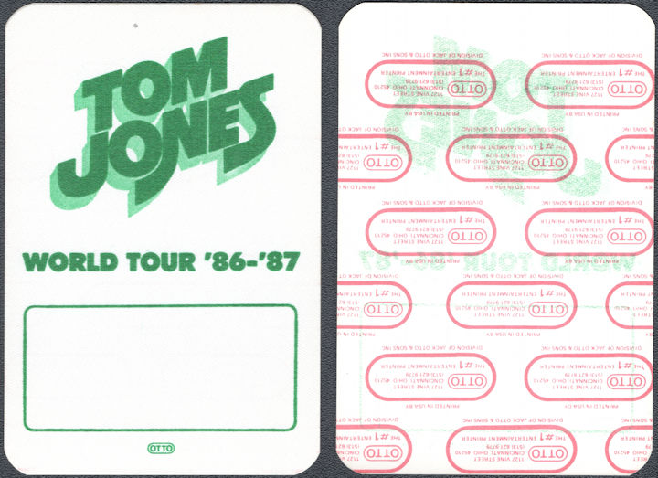 ##MUSICBP1742 - Tom Jones OTTO Cloth Backstage Pass from the 1967-87 World Tour