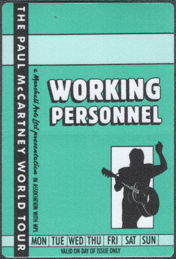 ##MUSICBP1701 - Paul McCartney OTTO Cloth Working Personnel Pass from the 1990 Paul McCartney World Tour