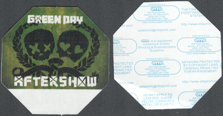 ##MUSICBP1966- Green Day OTTO Cloth After Show Pass from the 2009 21st Century Breakdown Tour