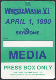 ##MUSICBP1194 - Cloth OTTO Media Pass for the World Wrestling Federation (WWF) 1990 Wrestle Mania VI at the SkyDome