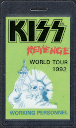 ##MUSICBP1843 - KISS OTTO Laminated Working Personnel Pass from the 1992 Revenge Tour