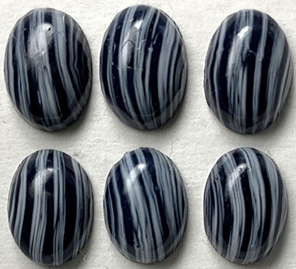 #BEADS1027 - Group of 6 14mm Black and Grey Striped Glass Cabochons - Cherry Brand