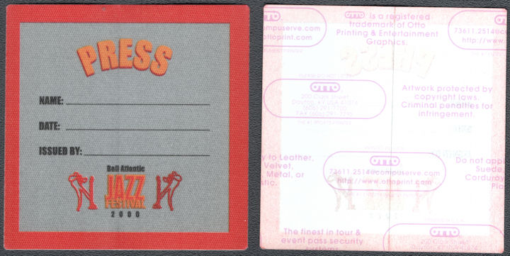 ##MUSICBP1562 - 2000 Bell Atlantic Jazz Festival OTTO Cloth Press Pass - Ratdog, Yoko Ono, Stereolab