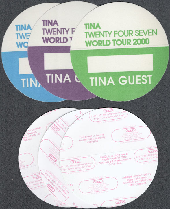 ##MUSICBP2155 - Set of 3 Tina Turner OTTO Cloth Guest Pass from the 2000 Twenty Four Seven World Tour