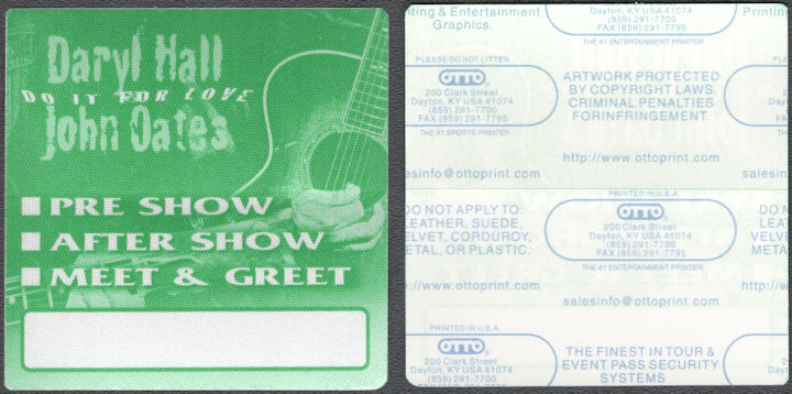 ##MUSICBP2021 -Daryl Hall & John Oates Cloth OTTO Backstage Pass from the 2003 "Do it for Love" Tour