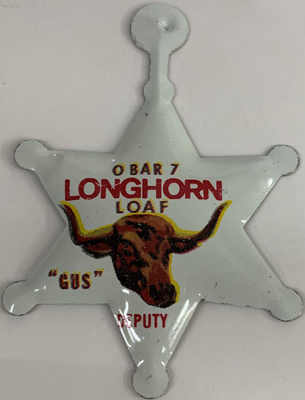 #MS334 - Group of 12 Tin Litho Deputy Pinbacks Advertising Longhorn Bread and Featuring "Gus" the Steer