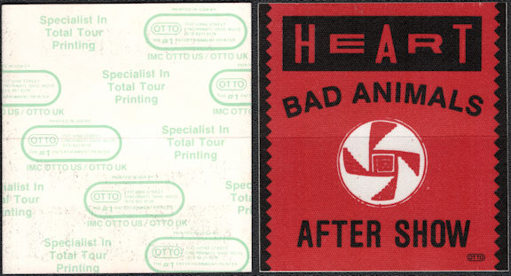 ##MUSICBP0621  - 1987 Heart OTTO Cloth Backstage After Show Pass from the Bad Animals Tour