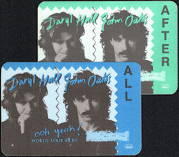 ##MUSICBP0726  - Two Different Daryl Hall & John Oates OTTO Cloth Backstage All Access/After Show Passes from the 1988/89 ooh yeah! Tour