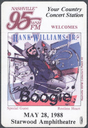 ##MUSICBP1527 - Rare Hank Williams Jr. OTTO Cloth Radio Pass from the 1988 Born to Boogie Tour