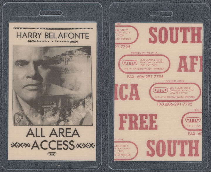 ##MUSICBP1529 - Harry Belafonte OTTO Laminated All Area Access Pass from the 1988 Paradise in Gazankulu Tour