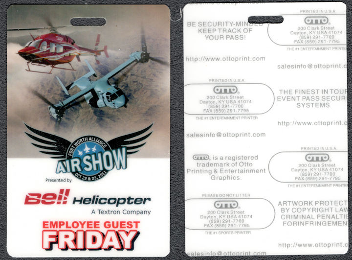 ##MUSICBP1166 - 2011 Fort Worth Alliance Air Show OTTO Sheet Laminate Pass