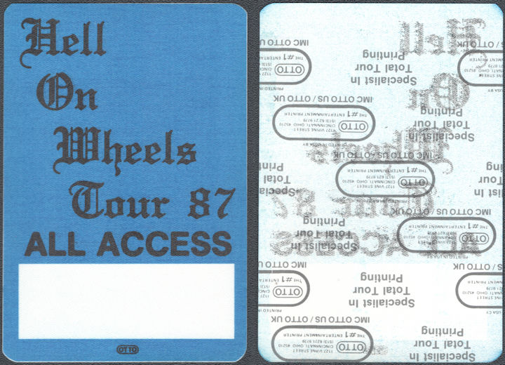 ##MUSICBP1531 - Super Rare 1987 Hell on Wheels Tour OTTO Cloth All Access Pass - Helloween, Grim Reaper, Armored Saint