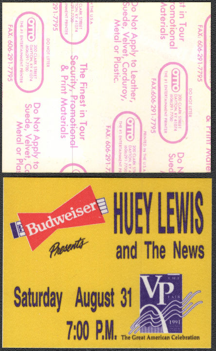 ##MUSICBP0898 - Huey Lewis and The News OTTO Cloth Backstage Pass from the Budweiser VP Fair