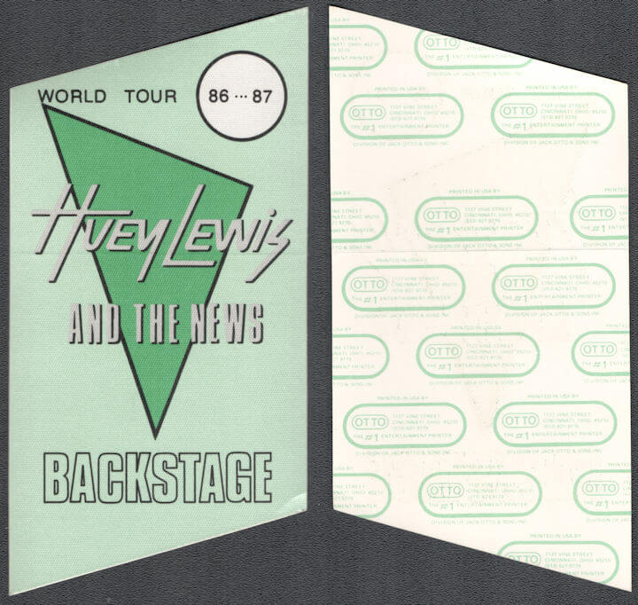 ##MUSICBP1372  - Group of 12 1986/87 Huey Lewis and the News Trapezoidal OTTO Cloth Backstage Passes from the World Tour