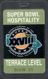 ##MUSICBP1490 - 1993 Super Bowl XXVlll (28) Laminated Super Bowl Hospitality Pass - Buffalo Bills vs. Dallas Cowboys