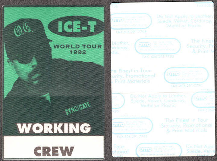 ##MUSICBP1533 - Rare Ice-T OTTO Cloth Crew Pass for the 1992 World Tour