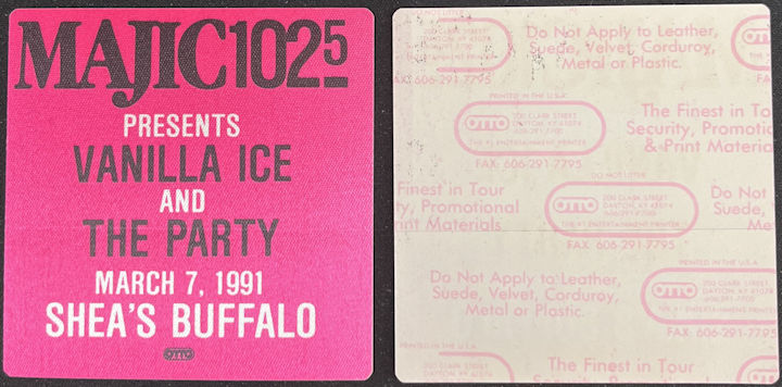 ##MUSICBP1764 - Vanilla Ice OTTO Cloth Backstage Pass from the 1991 Extremely Live Tour - Shea's Buffalo