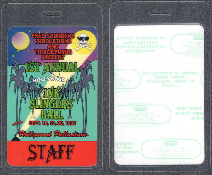 ##MUSICBP1660 - The 1st Annual Ink Slingers' Ball OTTO Laminated Staff Pass from 1992