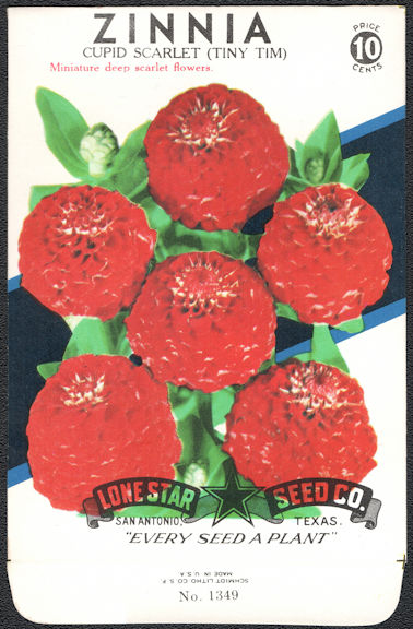 #CE044 - Cupid Scarlet (Tiny Tim) Zinnia Lone Star 10¢ Seed Pack - As Low As 50¢ each