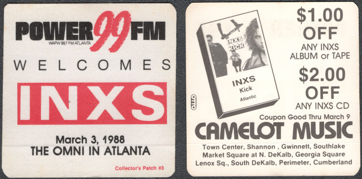 ##MUSICBP1409 - 1988 INXS Cloth OTTO Radio Pass from the Calling All Nations Tour Show in Atlanta