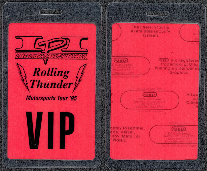 ##MUSICBP1795 - IPI 1995 Rolling Thunder Motorsports OTTO Laminated VIP Pass