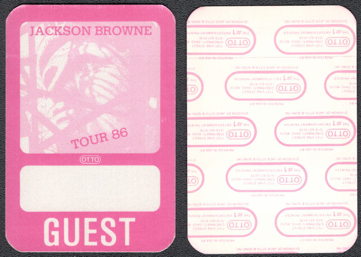 ##MUSICBP1278  - Jackson Browne Rectangular 1986 Jackson Browne Lives Tour Otto Cloth Backstage Pass