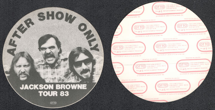 ##MUSICBP1276  - 1983 Round  Jackson Browne OTTO Backstage Pass for Tour 83