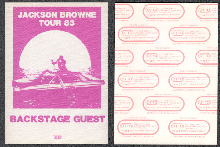 ##MUSICBP1281  - 1983 Rectangular  Jackson Browne OTTO Backstage Pass for Tour 83