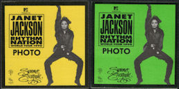 ##MUSICBP0866 - Pair of 2 Different Colored Uncommon OTTO Cloth Janet Jackson Backstage Photo Passes from the Rhythm Nation Tour