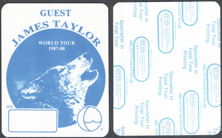##MUSICBP1539 - James Taylor OTTO Cloth Guest Pass from the 1987-88 World Tour