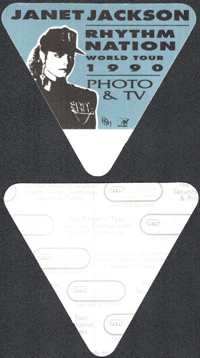 ##MUSICBP0656 - Janet Jackson OTTO Cloth Backstage Photo/TV Pass from the 1990 Rhythm Nation Tour