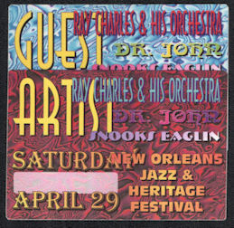 ##MUSICFE1030 - Pair of Two Different 1995 Jazz  and Heritage Festival OTTO Cloth Backstage Passes - Ray Charles & His Orchestra, Dr. John, and Snooks Eaglin