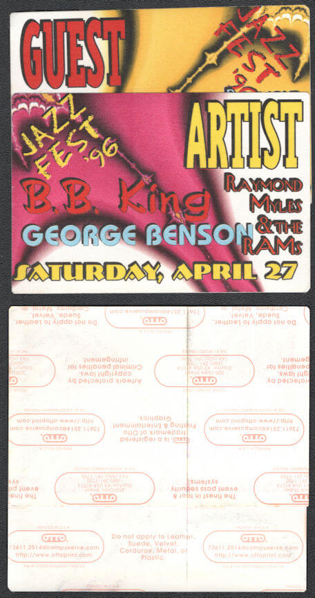 ##MUSICBP1152 - Pair of Two Different 1996 Jazz Festival OTTO Cloth Backstage Passes - B. B. King and George Benson