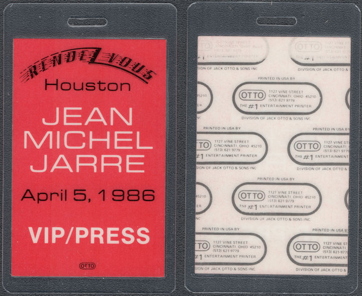 ##MUSICBP1996 - 1986 Jean Michel Jarre OTTO Laminated Backstage Pass from the "Rendez-Vous" Concert - Record Shattering Event