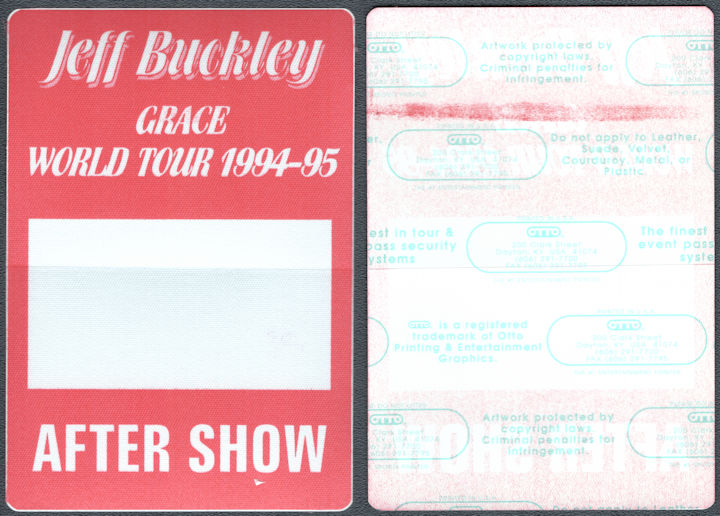 ##MUSICBP1542 - Scarce Jeff Buckley OTTO Cloth After Show Pass from the 1994-95 Grace World Tour