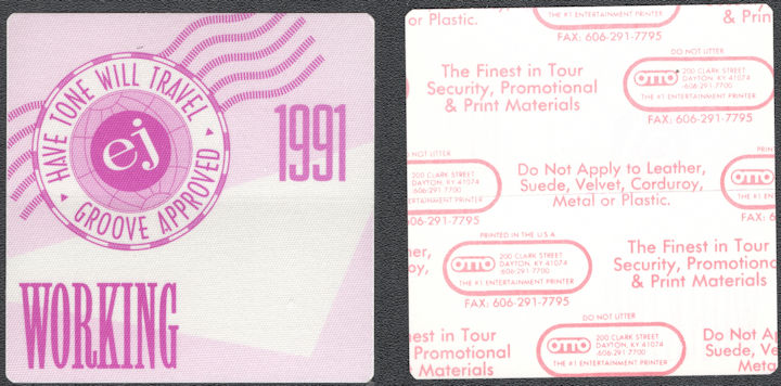 ##MUSICBP1485 - Uncommon Elton John OTTO Cloth Working Pass from the 1991 Have Tone will Travel Tour