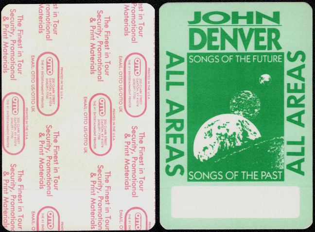 ##MUSICBP0114 - Rare John Denver OTTO Cloth Backstage Pass from the 1988 Songs of the Future Tour