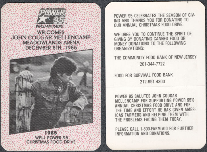 ##MUSICBP0060  - Rare 1985 John Cougar Mellencamp OTTO Cloth Backstage Pass from the Meadowlands Arena Concert - WPLJ
