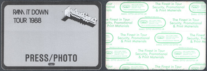 ##MUSICBP1548 - Judas Priest OTTO Cloth Press/Photo Pass from the 1988 Ram it Down Tour