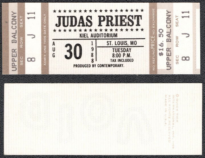 ##MUSICBPT0043 - 1988 Judas Priest Ticket from St. Louis Concert