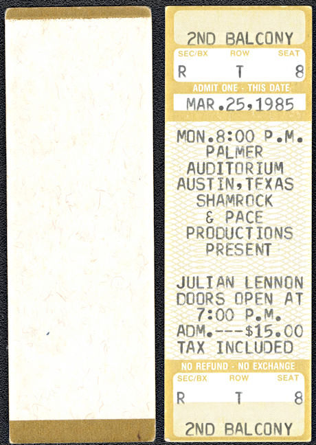 ##MUSICBPT0032 - Scarce Julian Lennon (John Lennon's Son) Ticket from his March 25, 1985 Concert at Palmer Auditorium