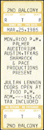 ##MUSICBPT0032 - Scarce Julian Lennon (John Lennon's Son) Ticket from his March 25, 1985 Concert at Palmer Auditorium