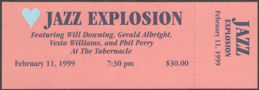 ##MUSICBPT0063 - Group of 3 Jazz Explosion Concert Ticket from February 11, 1999 - Will Downing, Gerald Albright, Vest Williams