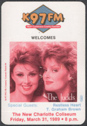 ##MUSICBP1349  - The Judds Cloth OTTO Radio Pass from the 1989 Concert at The New Charlotte Coliseum - Naomi Judd